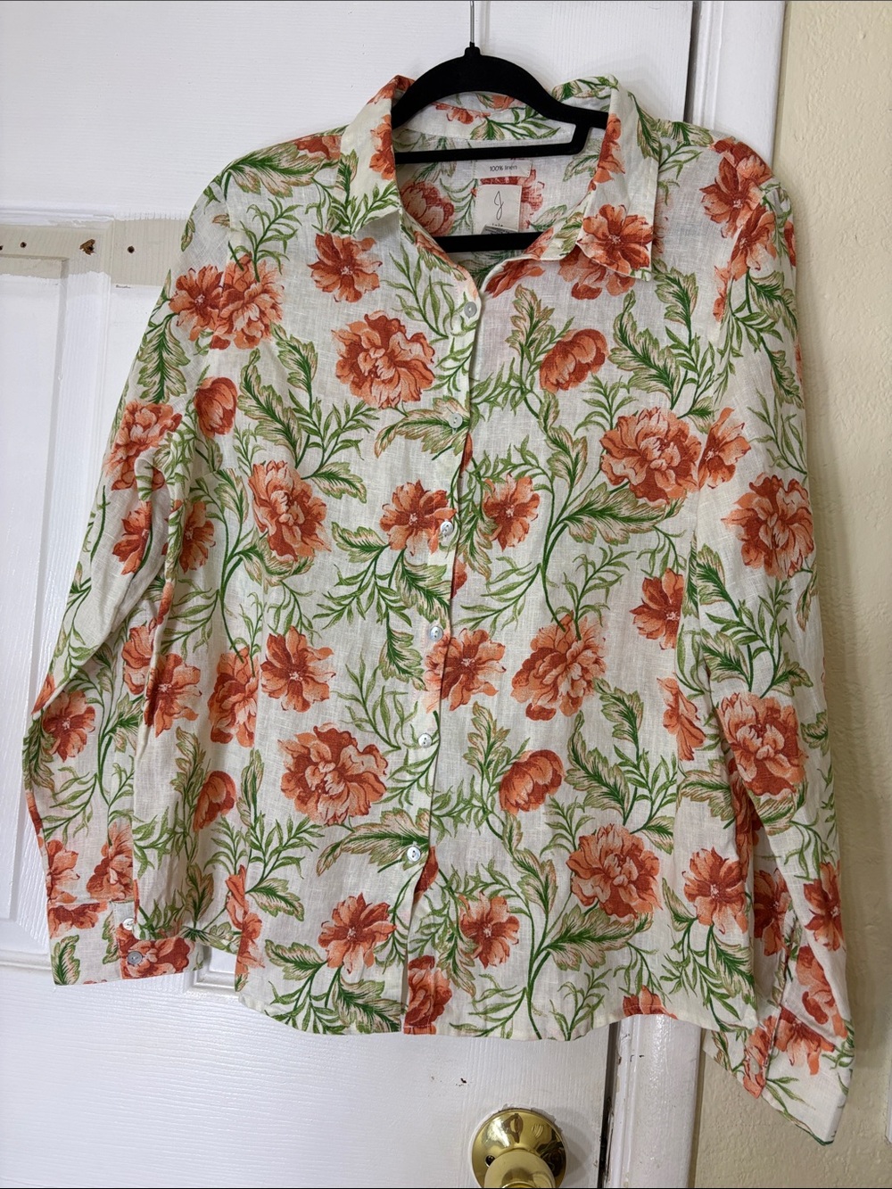 Joie Cream Button-Down Shirt with Orange Floral Print